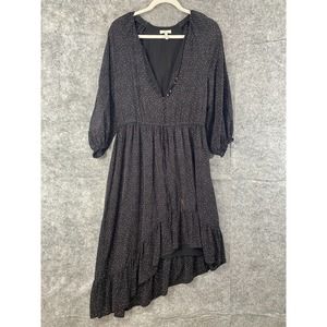 Joie Midi Dress Medium Black Asymmetrical Ruffle Heart Print Long Sleeve